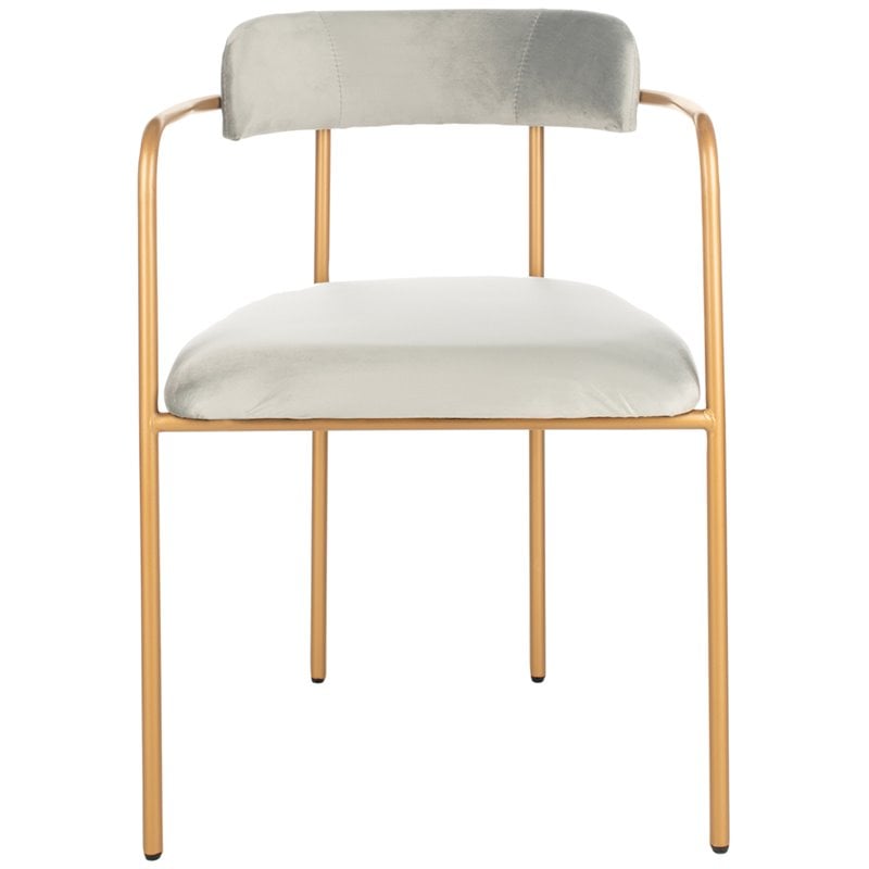 Safavieh Camille Velvet Dining Arm Chair Set 2 in Gray and Gold
