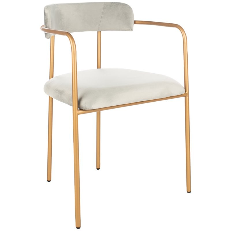 Safavieh Camille Velvet Dining Arm Chair Set 2 in Gray and Gold