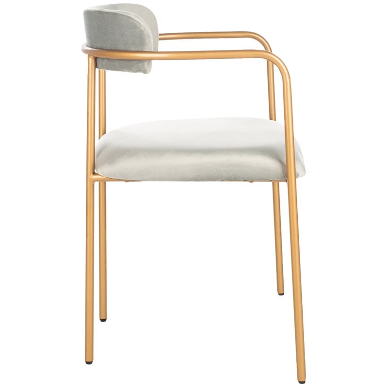 Safavieh Camille Velvet Dining Arm Chair Set 2 in Gray and Gold