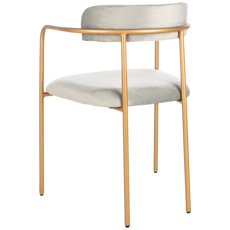 Safavieh Camille Velvet Dining Arm Chair Set 2 in Gray and Gold