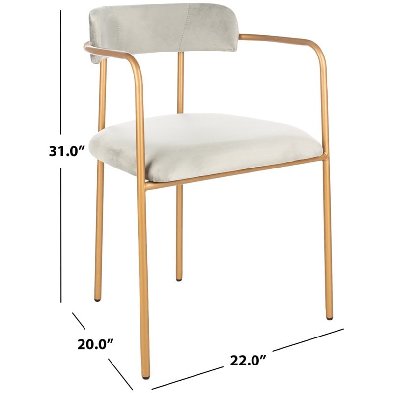 Safavieh Camille Velvet Dining Arm Chair Set 2 in Gray and Gold