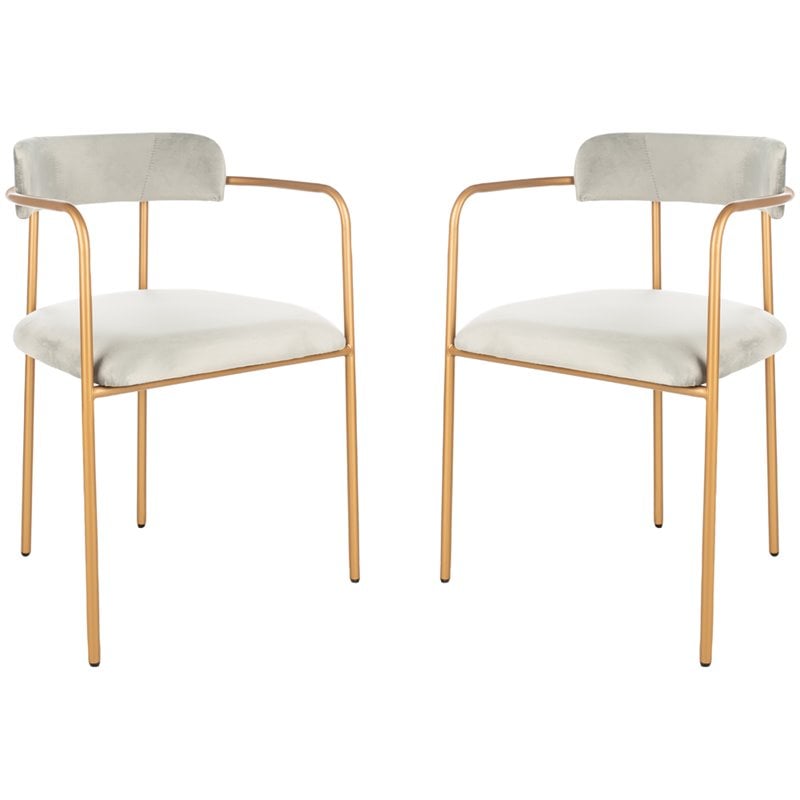 Safavieh Camille Velvet Dining Arm Chair Set 2 in Gray and Gold