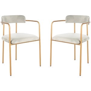 Safavieh Camille Velvet Dining Arm Chair Set 2 in Gray and Gold