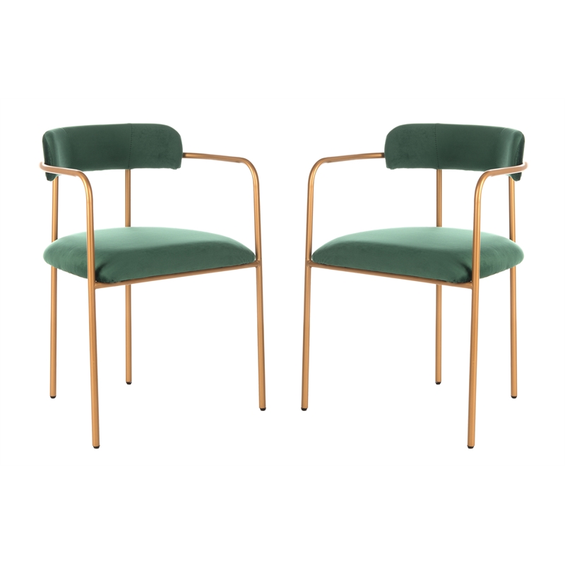 Safavieh Camille Velvet and Iron Side Chair in Green / Gold (Set of 2)
