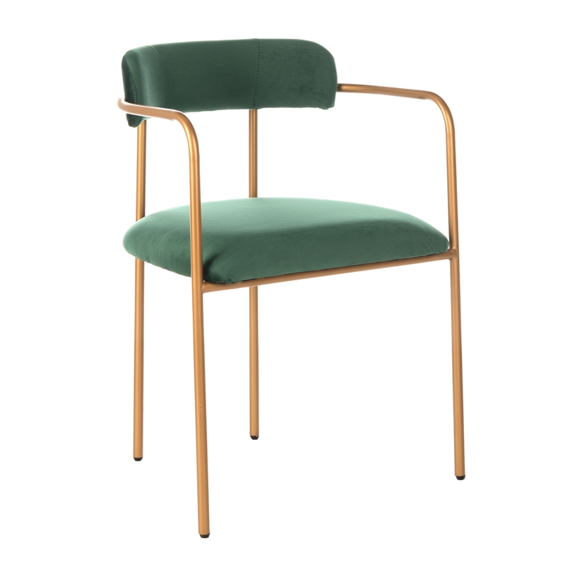 Safavieh Camille Velvet and Iron Side Chair in Green / Gold (Set of 2)
