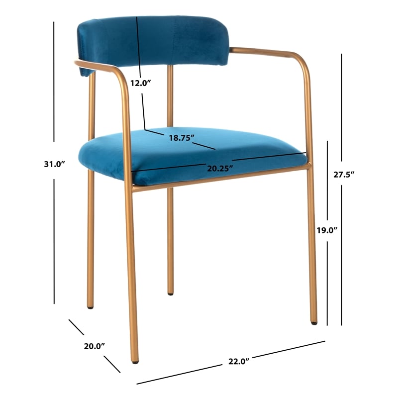 Safavieh Camille Velvet and Iron Side Chair in Navy / Gold (Set of 2)
