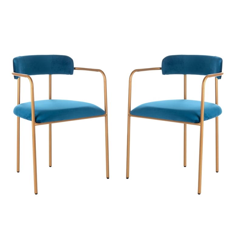 Safavieh Camille Velvet and Iron Side Chair in Navy / Gold (Set of 2)