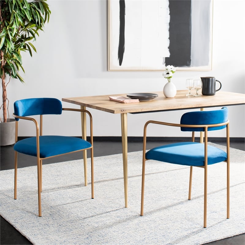 Safavieh Camille Velvet and Iron Side Chair in Navy / Gold (Set of 2)