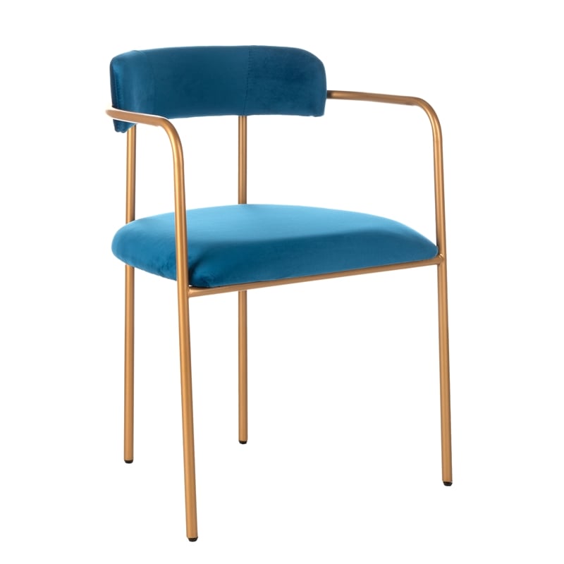 Safavieh Camille Velvet and Iron Side Chair in Navy / Gold (Set of 2)