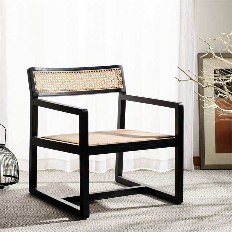 Safavieh Lula Cane Elmwood Accent Chair in Black / Natural