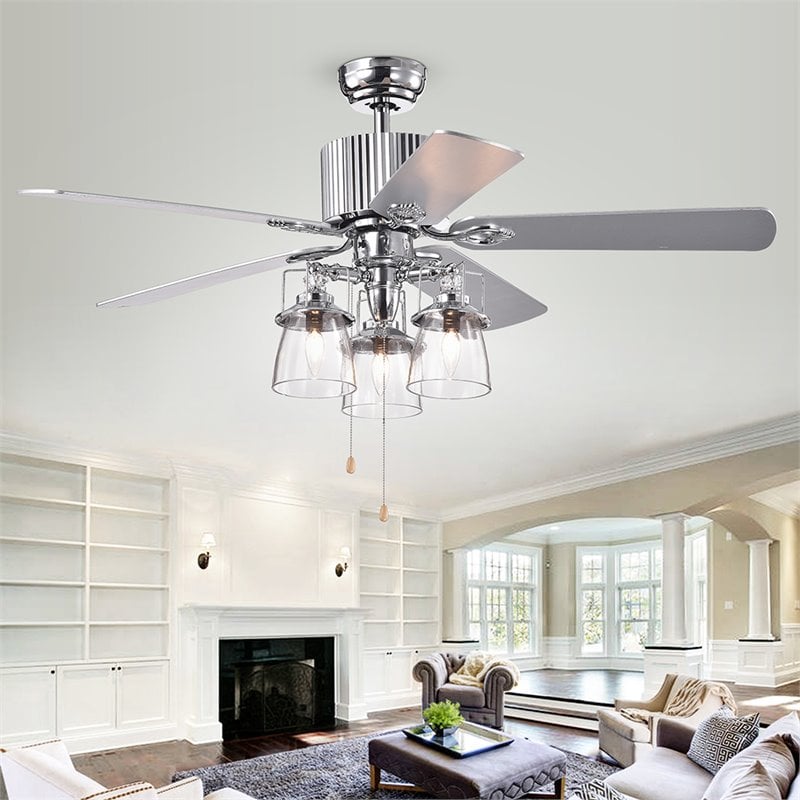 Safavieh Parlin Iron and Wood Ceiling Light Fan in Chrome