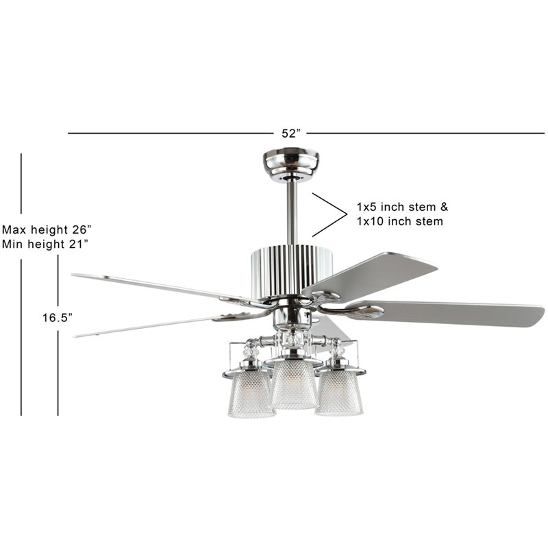 Safavieh Parlin Iron and Wood Ceiling Light Fan in Chrome