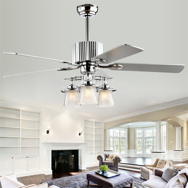 Safavieh Parlin Iron and Wood Ceiling Light Fan in Chrome