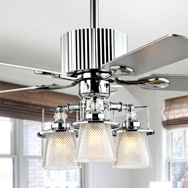 Safavieh Parlin Iron and Wood Ceiling Light Fan in Chrome