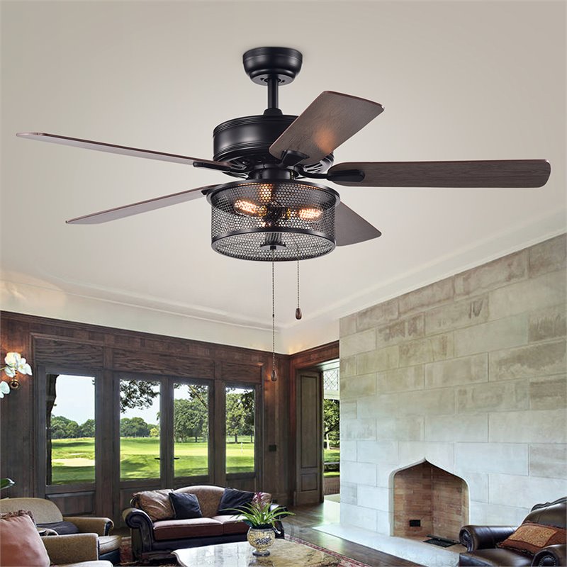 Safavieh Fredrik Wood and Iron Ceiling Light Fan in Black