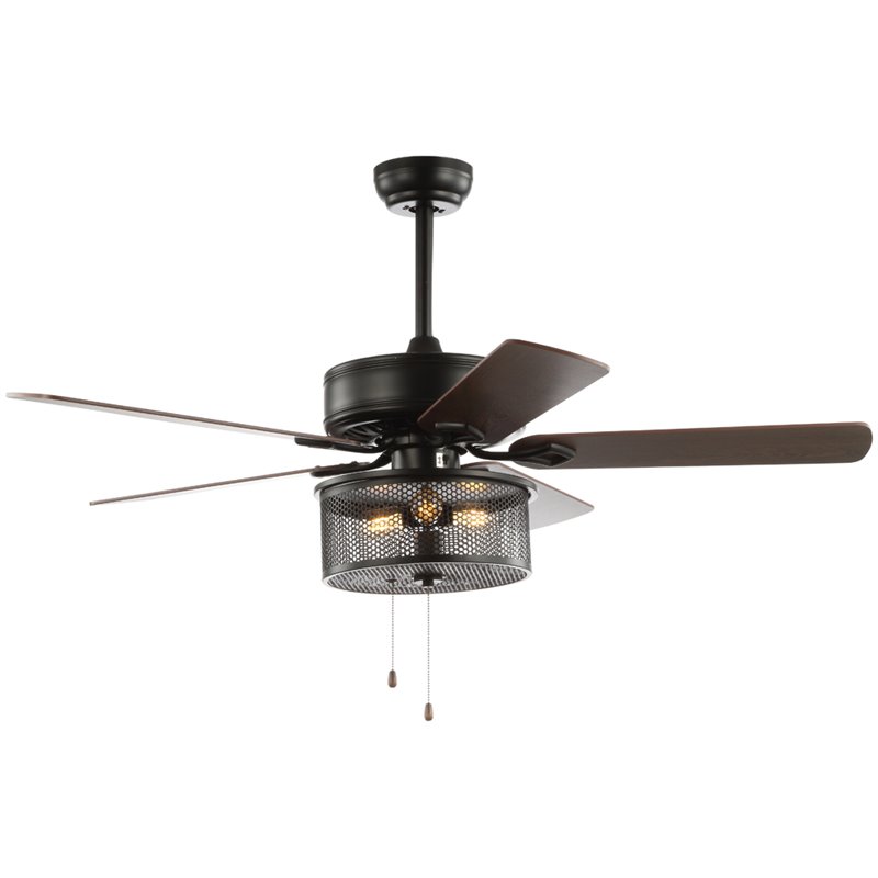 Safavieh Fredrik Wood and Iron Ceiling Light Fan in Black
