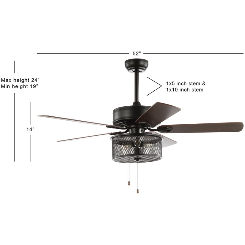 Safavieh Fredrik Wood and Iron Ceiling Light Fan in Black