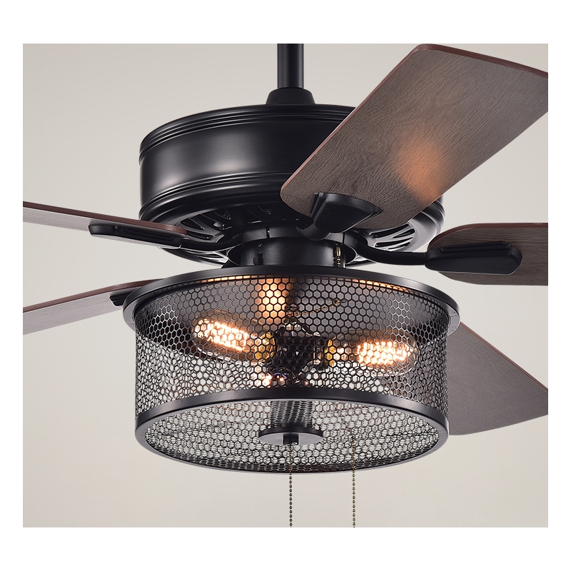 Safavieh Fredrik Wood and Iron Ceiling Light Fan in Black