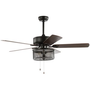 Safavieh Fredrik Wood and Iron Ceiling Light Fan in Black