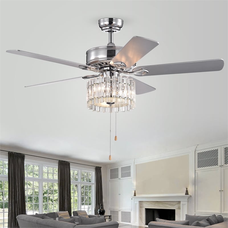 Safavieh Dresher Wood and Iron Ceiling Light Fan in Chrome