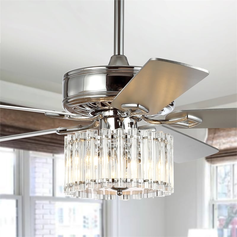 Safavieh Dresher Wood and Iron Ceiling Light Fan in Chrome