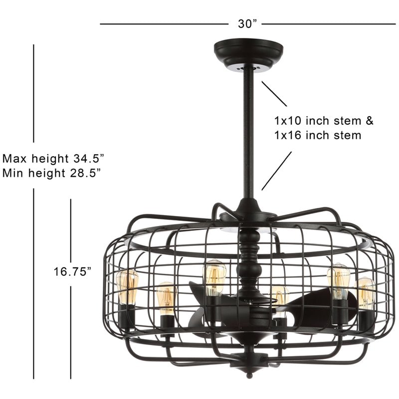 Safavieh Larsin Iron Ceiling Light Fan in Black