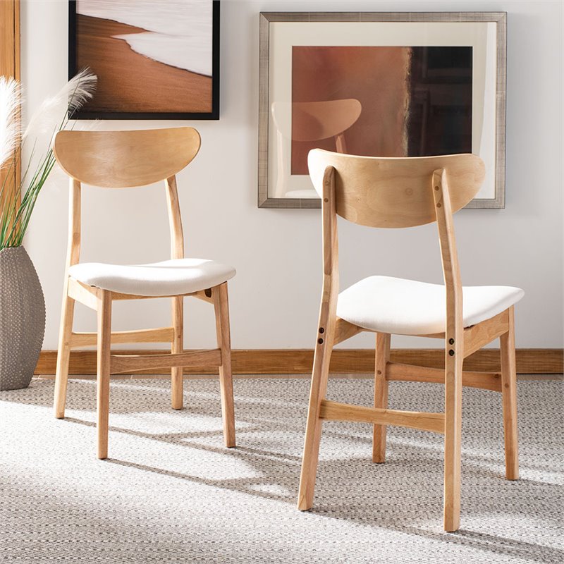Safavieh Lucca Retro Wood and Polyester Dining Chair in Natural / White