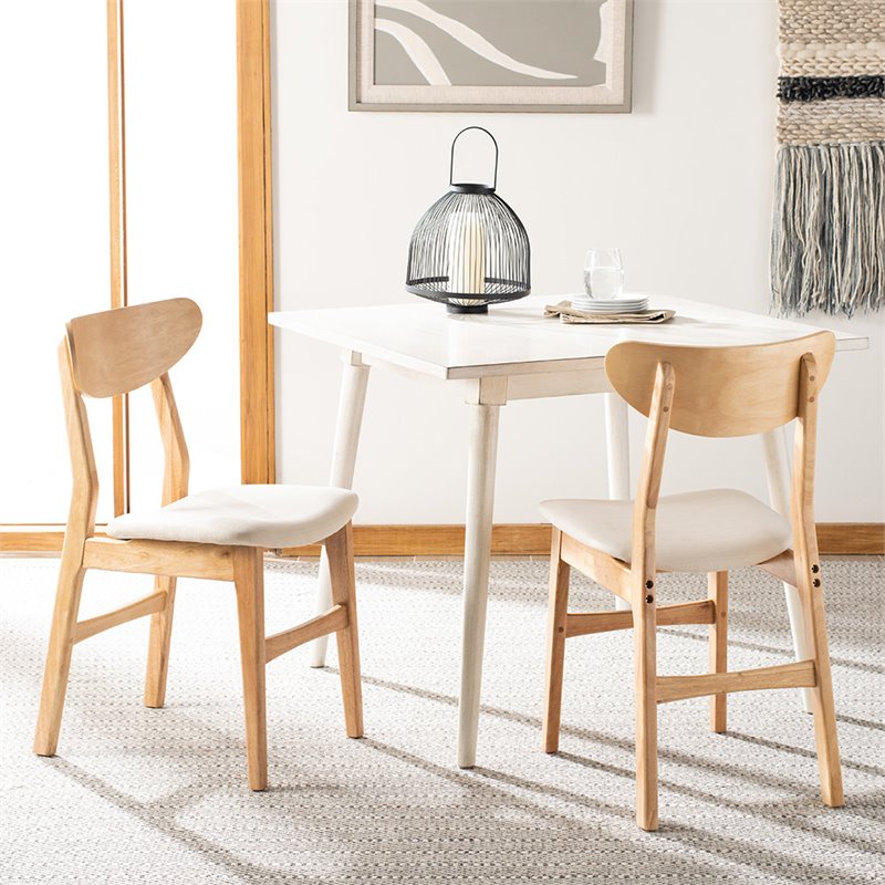 Safavieh Lucca Retro Wood and Polyester Dining Chair in Natural / White