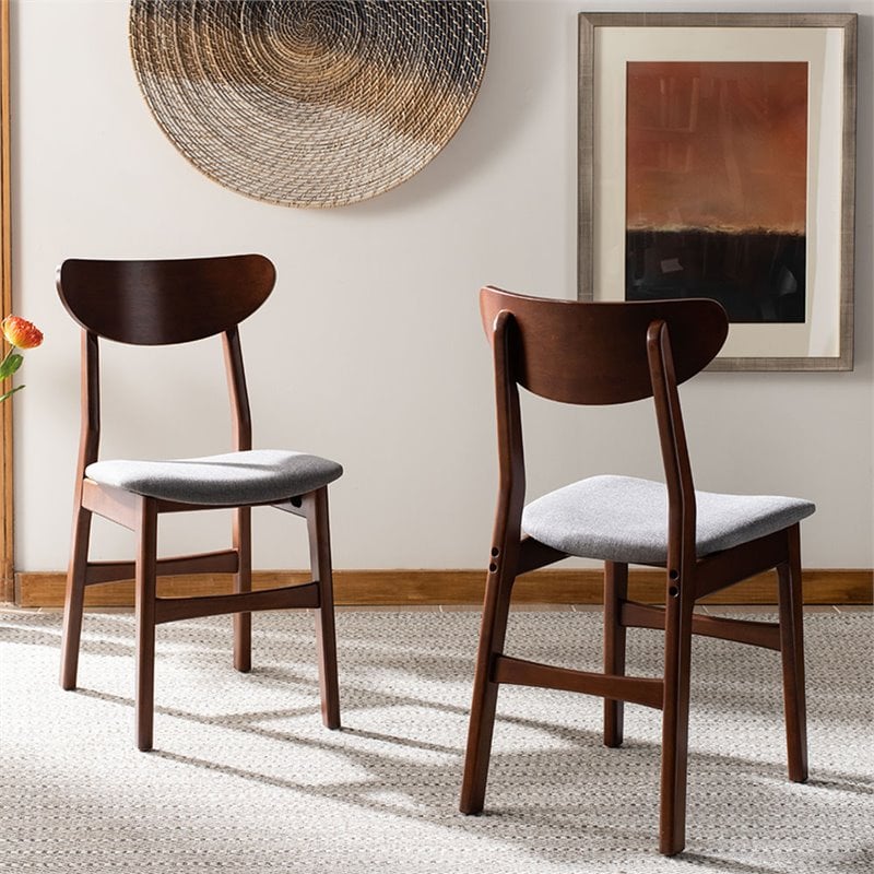 Safavieh Lucca Retro Wood and Polyester Dining Chair in Walnut / Gray