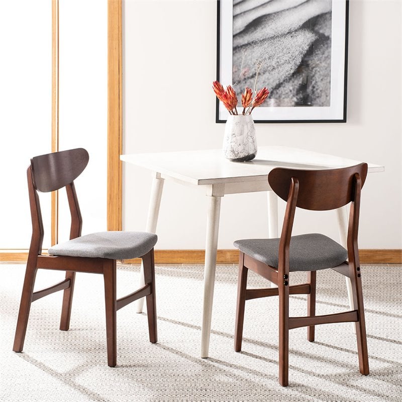 Safavieh Lucca Retro Wood and Polyester Dining Chair in Walnut / Gray