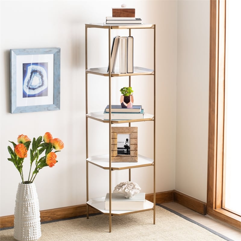 Safavieh Sylvie 5 Tier Iron Etagere in White / Brass