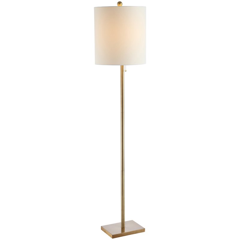 Safavieh Octavius Iron Floor Lamp in Brass/White Fabric Drum Shade