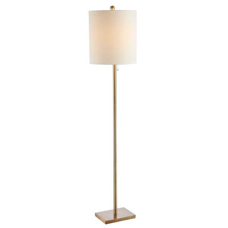 Safavieh Octavius Iron Floor Lamp in Brass/White Fabric Drum Shade