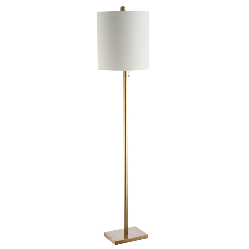 Safavieh Octavius Iron Floor Lamp in Brass/White Fabric Drum Shade