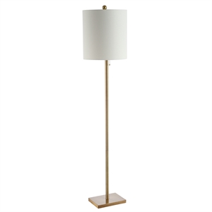 Safavieh Octavius Iron Floor Lamp in Brass/White Fabric Drum Shade