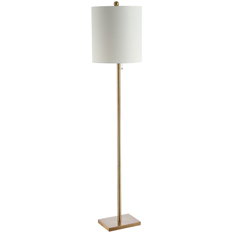 Safavieh Octavius Iron Floor Lamp in Brass/White Fabric Drum Shade