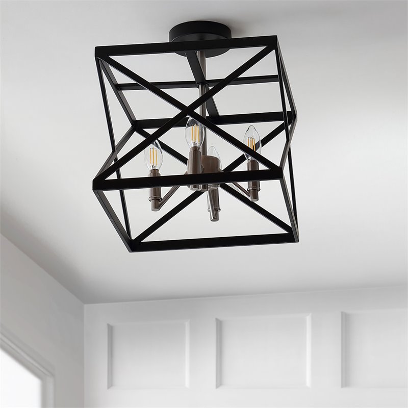 Safavieh Matias Iron Flush Mount in Black/ Nickel