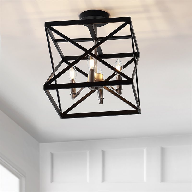 Safavieh Matias Iron Flush Mount in Black/ Nickel