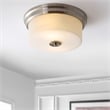 Safavieh Dalen Iron and Glass Flush Mount in White / Brushed Nickel