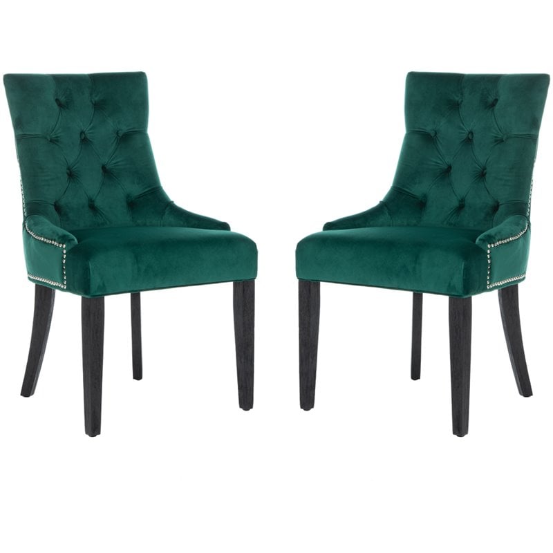 Safavieh Harlow Velvet Tufted Dining Side Chair in Emerald (Set of 2)
