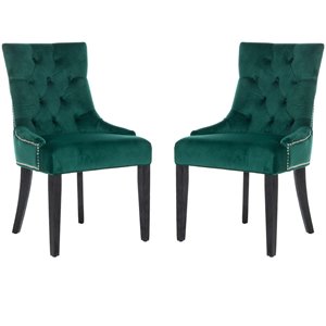 Safavieh Harlow Velvet Tufted Dining Side Chair in Emerald (Set of 2)