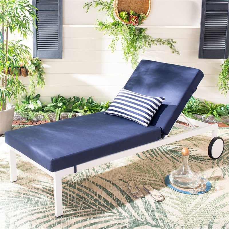 Safavieh Yves Sun Patio Chaise Lounge in Navy and White