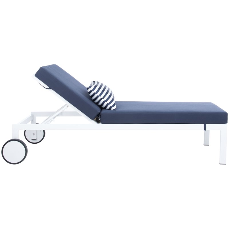 Safavieh Yves Sun Patio Chaise Lounge in Navy and White