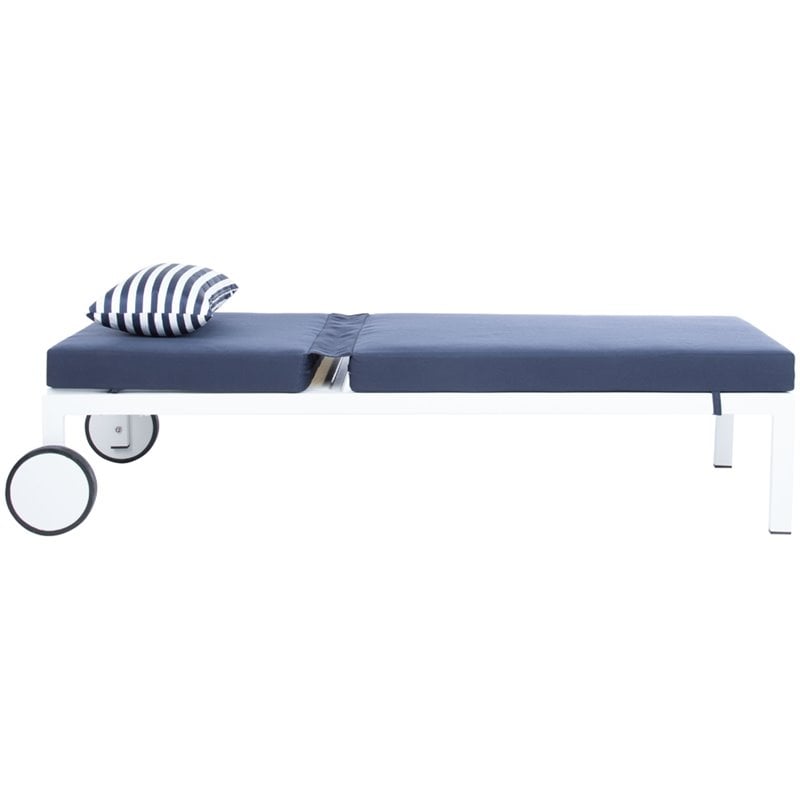 Safavieh Yves Sun Patio Chaise Lounge in Navy and White