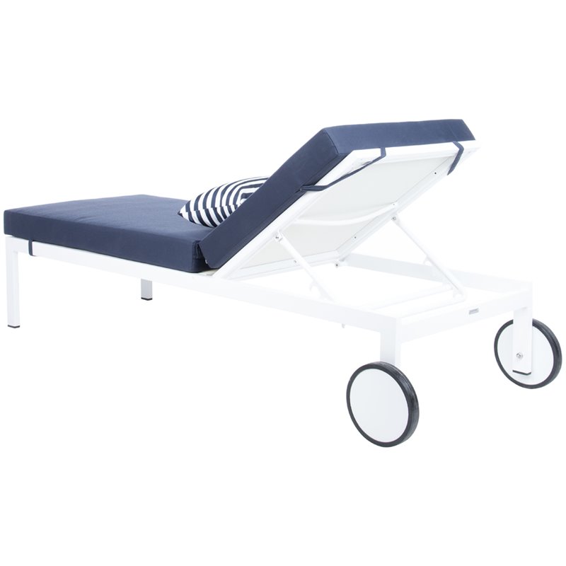 Safavieh Yves Sun Patio Chaise Lounge in Navy and White