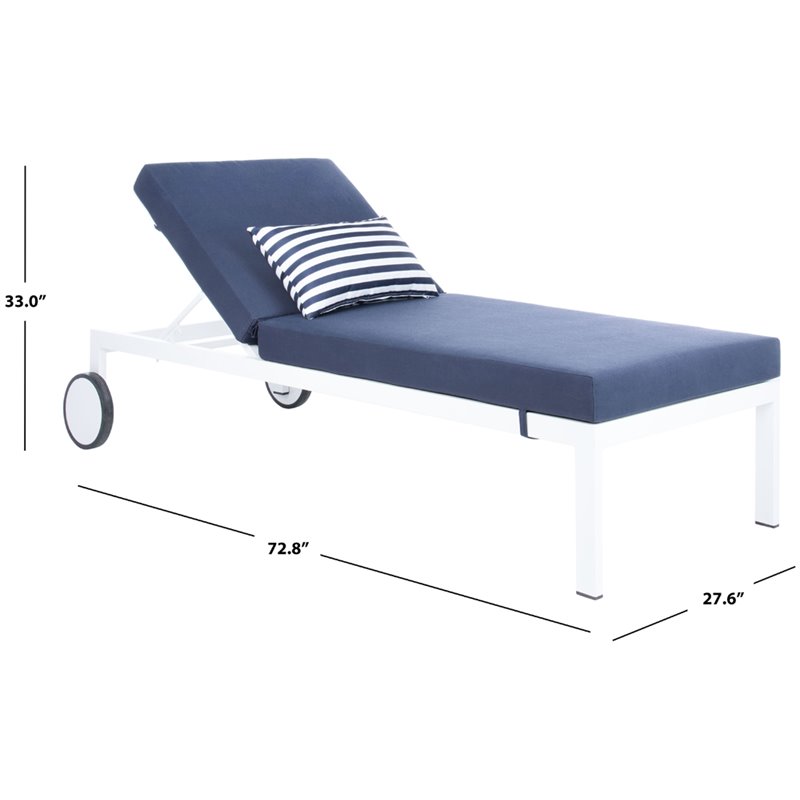 Safavieh Yves Sun Patio Chaise Lounge in Navy and White