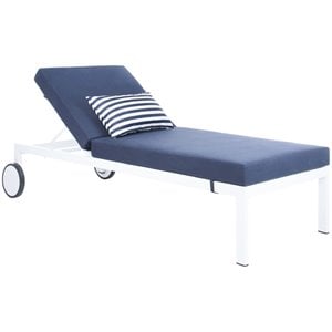 Safavieh Yves Sun Patio Chaise Lounge in Navy and White