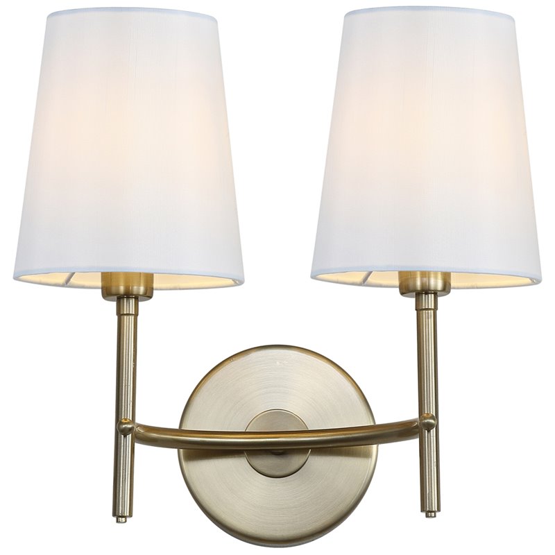 Safavieh Barrett 2 Light Wall Sconce in Brass/White Shade