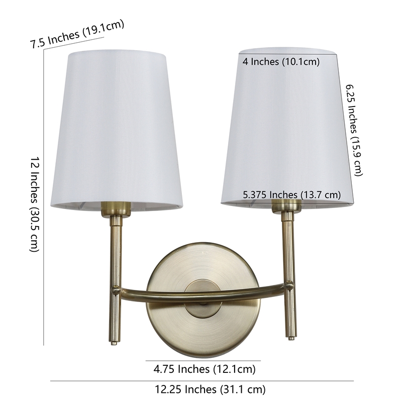 Safavieh Barrett 2 Light Wall Sconce in Brass/White Shade
