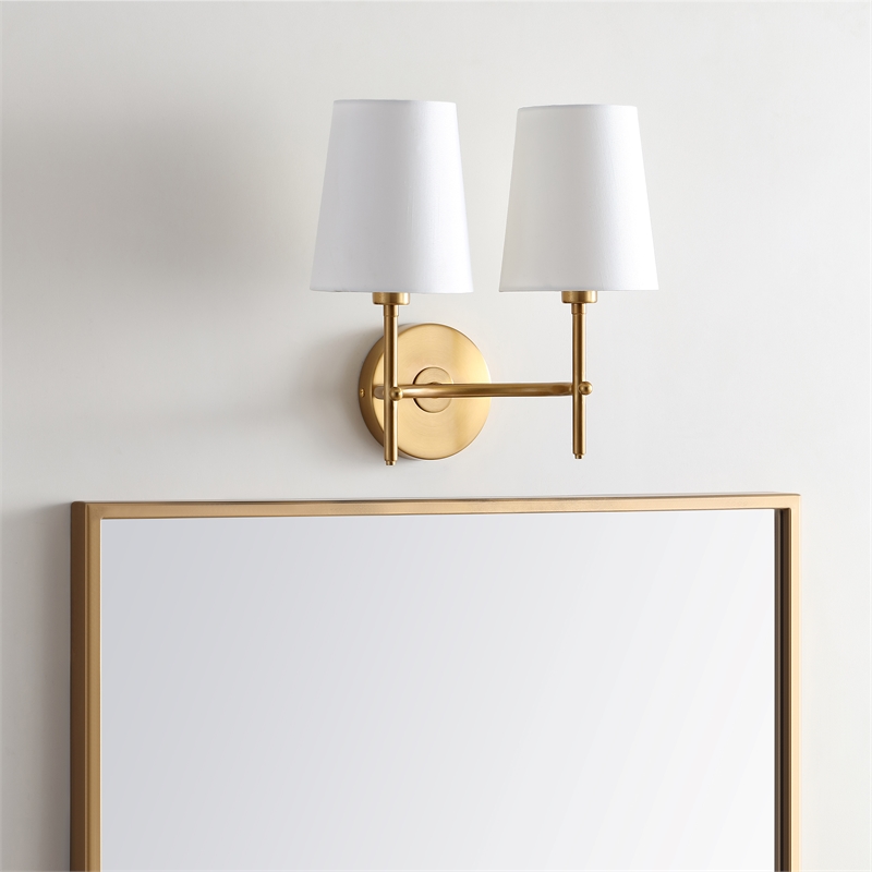 Safavieh Barrett 2 Light Wall Sconce in Brass/White Shade